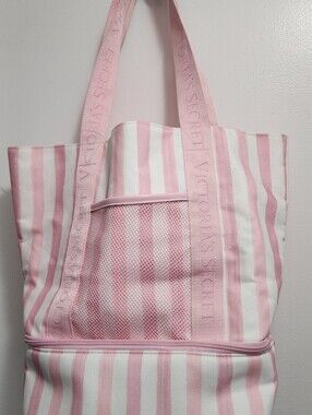 Victoria's Secret Pink & White Striped Canvas Tote
